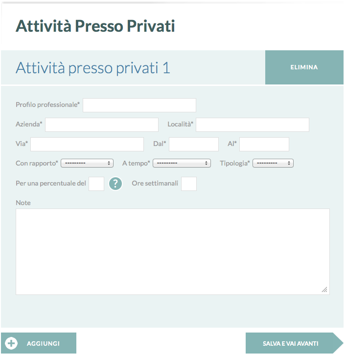 Modulo per l'inserimento delle attività svolte presso privati