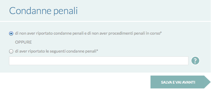 Modulo per l'inserimento di eventuali condanne penali