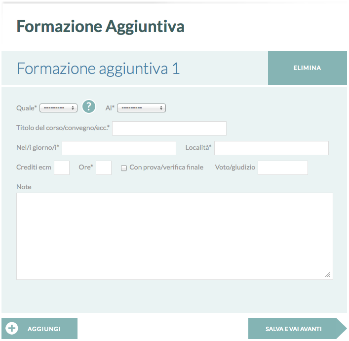 Modulo per l'inserimento delle attività di formazione aggiuntiva