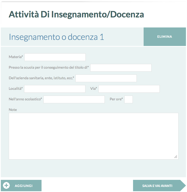 Modulo per l'inserimento delle attività di insegnamento e docenza