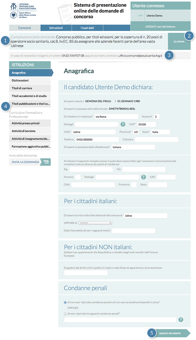 Struttura compilazione domanda