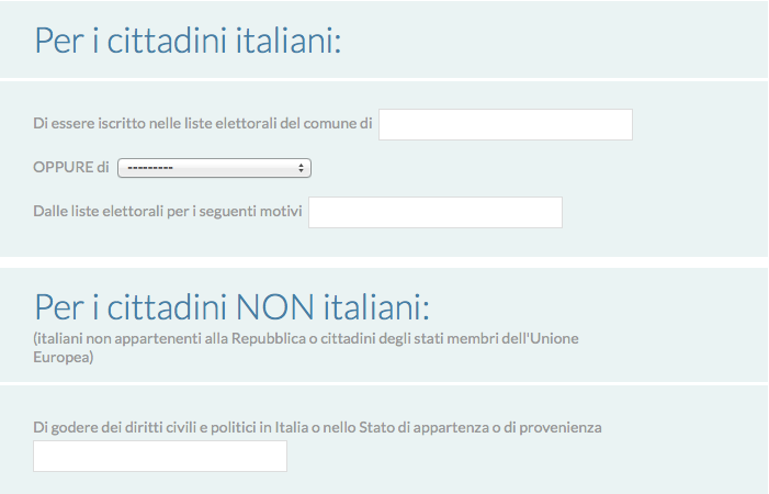 Modulo per l'inserimento delle informazioni relative alla situazione elettorale