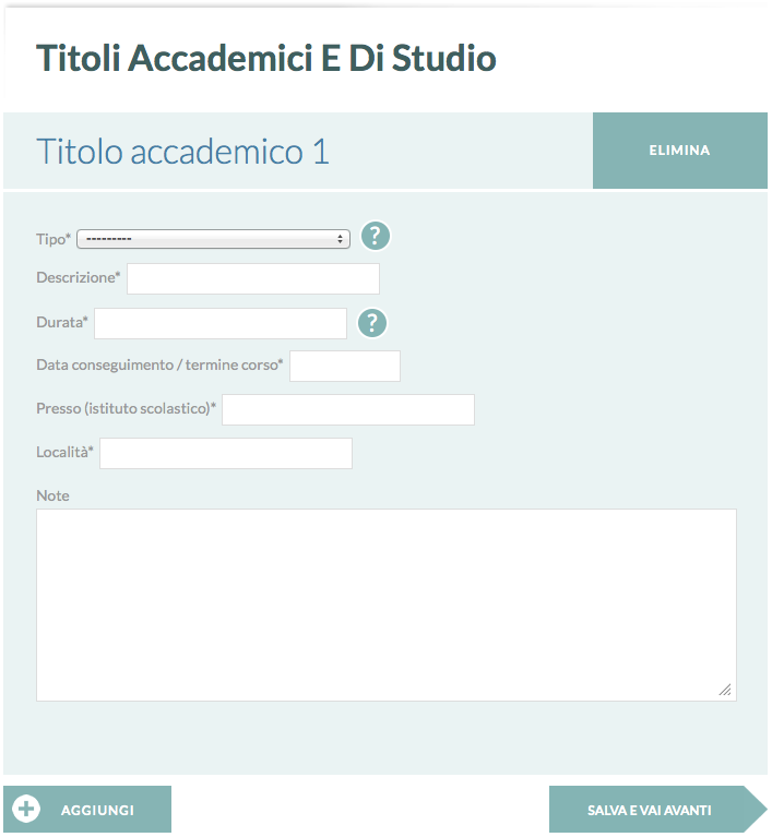 Modulo per l'inserimento dei titoli accademici e di studio