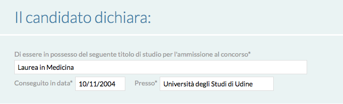 Modulo per l'inserimento del titolo di studio per l'ammissione